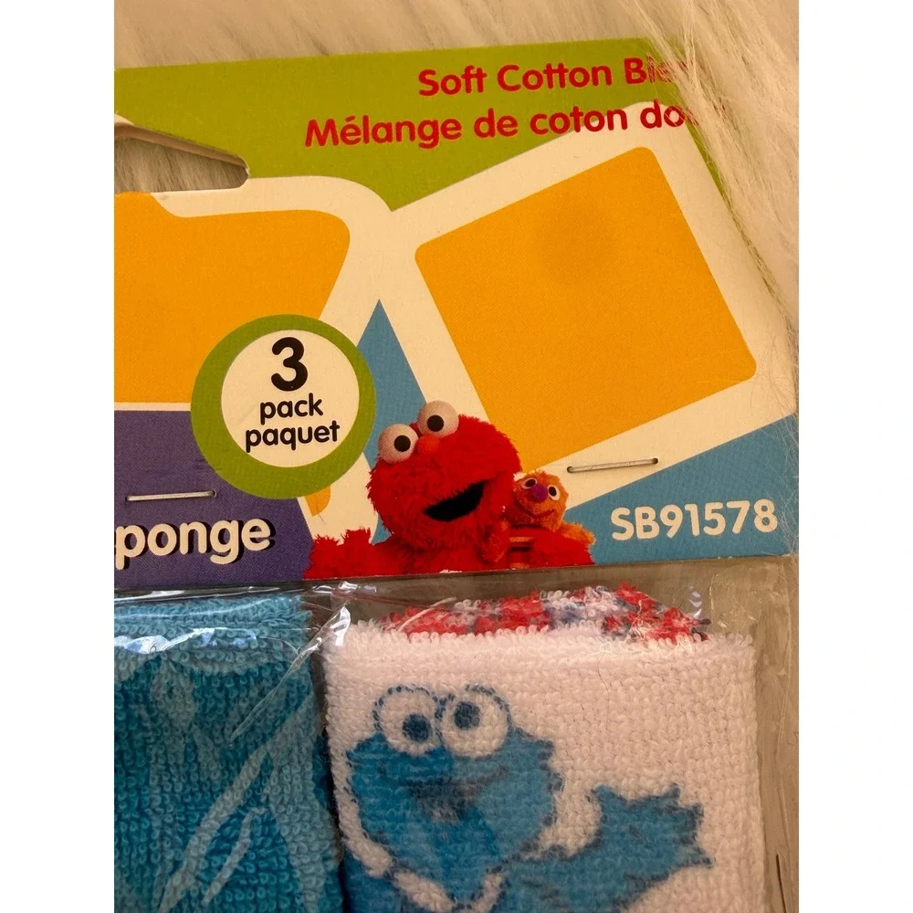 Sesame Street Sesame Beginnings Terry Washcloths 3 Pack Cookie Monster Elmo Blue